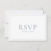 QR Code Elegant Stoffig Blauw Monogram Bruiloft RS RSVP Kaartje (Voorkant)