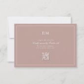 QR Code Elegant Stoffig Roos Monogram Bruiloft RSV RSVP Kaartje (Achterkant)