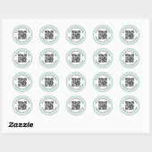 QR-code elegant tekstlicht aqua blauw dubbel grens Ronde Sticker (Vel)
