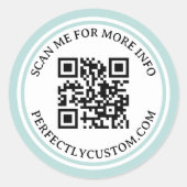 QR-code elegant tekstlicht aqua blauw dubbel grens Ronde Sticker (Voorkant)