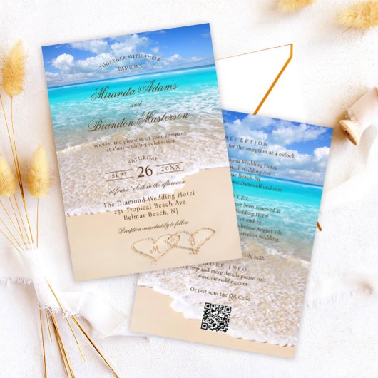 QR Code Elegant Tropical Beach Wedding All in One Kaart