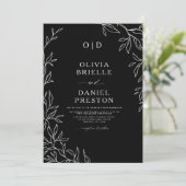 QR Code Elegant Zwart Wit Monogram Trouwen Kaart (Staand voorkant)