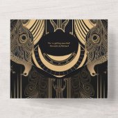 QR Code Elegante Art Deco Peacocks Bruiloft All In One Uitnodiging (Achterkant)