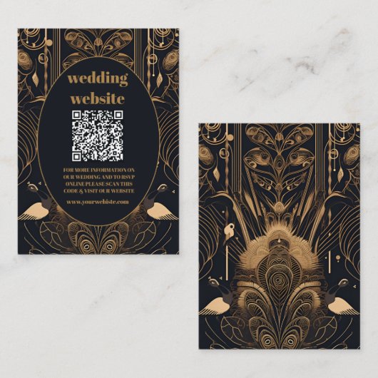 qr code Elegante Art Deco Peacocks Bruiloft Informatiekaartje (Voorkant / Achterkant)