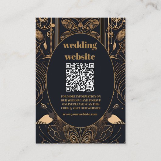 qr code Elegante Art Deco Peacocks Bruiloft Informatiekaartje (Voorkant)