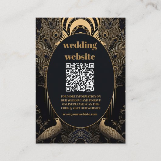 qr code Elegante Art Deco Peacocks Bruiloft Informatiekaartje (Voorkant)