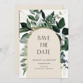 QR-code, Elegante beige botanische gebloemde bruil Save The Date (Voorkant / Achterkant)