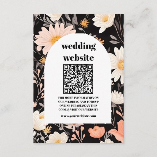 qr code Elegante Boho Wildflower bruiloft Informatiekaartje (Voorkant)