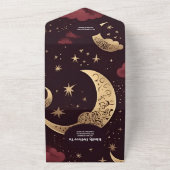QR Code Elegante Bourgondische Gouden Hemelse Brui All In One Uitnodiging (Buitenkant)