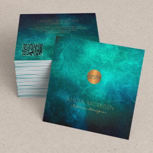 QR-code elegante donkergroene waterverf monogramme Vierkante Visitekaartje