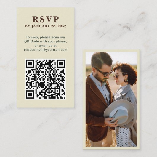 QR Code elegante eenvoudige foto online RSVP Behui Informatiekaartje (Voorkant / Achterkant)