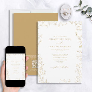 QR-code Elegante Moderne Minimalistische Blad Goud Kaart