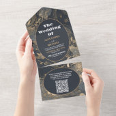 QR Code Elegante Zilveren Gouden Hemelse Bruiloft All In One Uitnodiging (Afscheurbaar)
