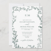 QR Code Emerald Green Elegant Monogram Weddenschap Kaart (Voorkant)