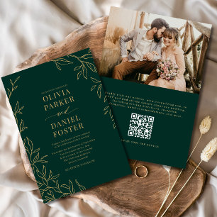 QR-code Emerald Green Gold Fotobruiloft Kaart