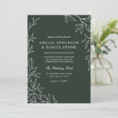 QR Code Emerald Green Minimal Leaf Wedding Kaart (Staand voorkant)