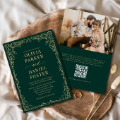 QR Code Emerald Green Photo Minimalist Wedding Kaart