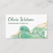 Qr-code Emerald Groen en Goud Moderne Waterverf Visitekaartje (Voorkant)