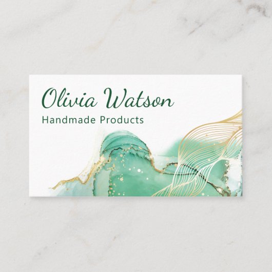 Qr-code Emerald Groen en Goud Moderne Waterverf Visitekaartje (Voorkant)