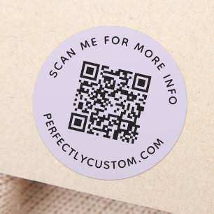 QR-code en aangepast tekstlicht paars Ronde Sticker