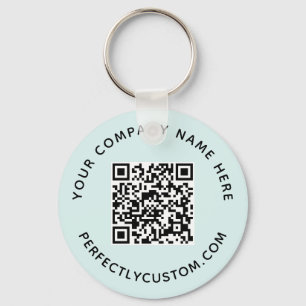 QR-code en aangepast tekstlichtaqua blauw Sleutelhanger