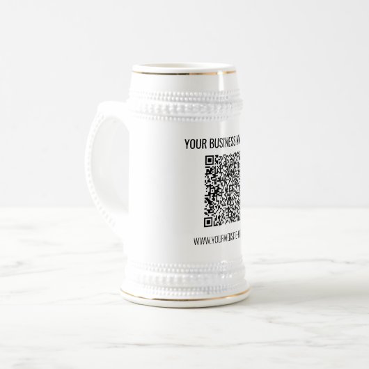 QR-code en aangepaste professionele tekst op maat Bierpul (Voorkant links)
