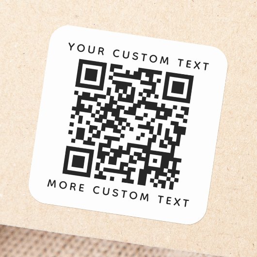 QR-code en aangepaste tekst boven en onder Vierkante Sticker