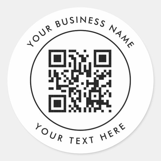 QR-code en aangepaste tekst gepersonaliseerd wit Ronde Sticker (Voorkant)