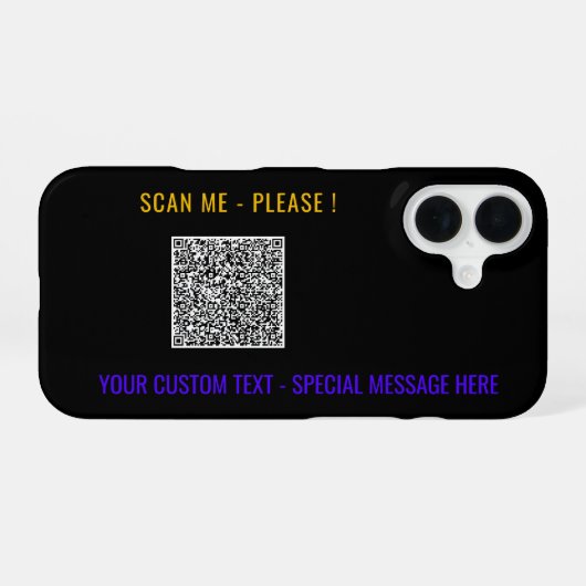 QR Code en Aangepaste Tekst iPhone Case Kies Kleur 16 Hoesje (Achterkant horizontaal)