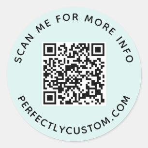QR-code en aangepaste tekst lichtblauw Ronde Sticker