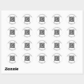 QR-code en aangepaste tekst rond wit & zwart Ronde Sticker (Vel)