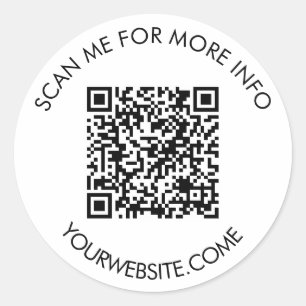 QR-code en aangepaste tekst rond wit & zwart Ronde Sticker