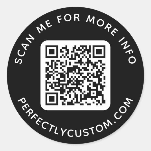 QR-code en aangepaste tekst rond zwart Ronde Sticker (Voorkant)