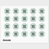 QR-code en aangepaste tekstlichtmunt groen Ronde Sticker (Vel)