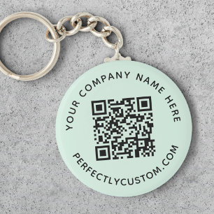 QR-code en aangepaste tekstlichtmunt groen Sleutelhanger