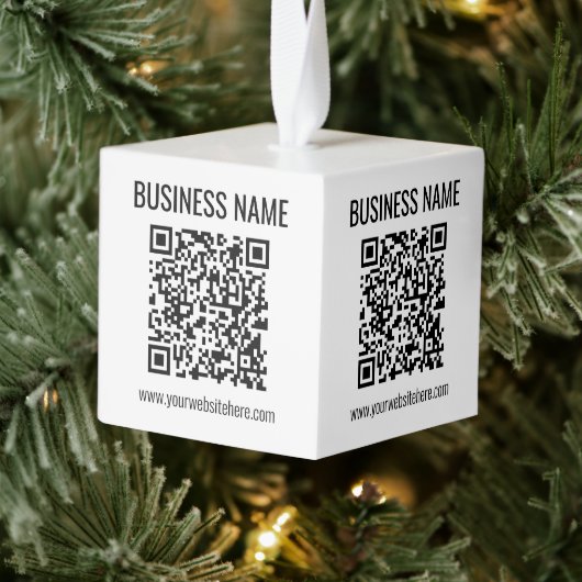  QR-code en bedrijfsnaam Kubus Ornament (Boom)