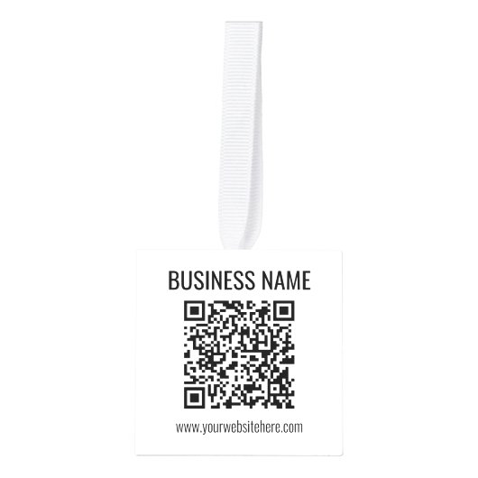 QR-code en bedrijfsnaam Kubus Ornament (Voorkant)