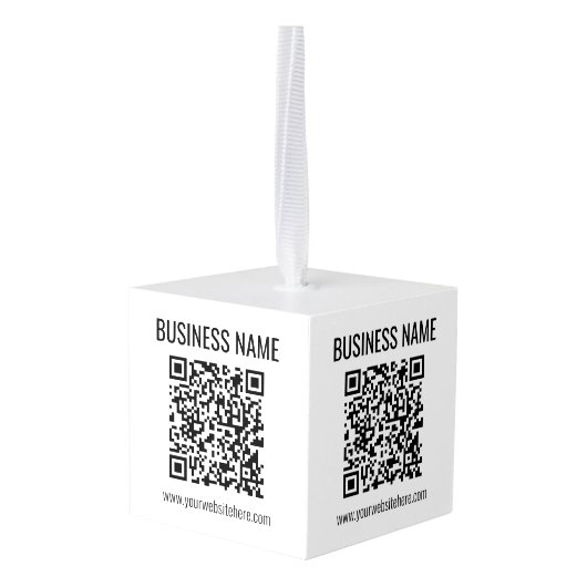 QR-code en bedrijfsnaam Kubus Ornament (Achter hoekig)