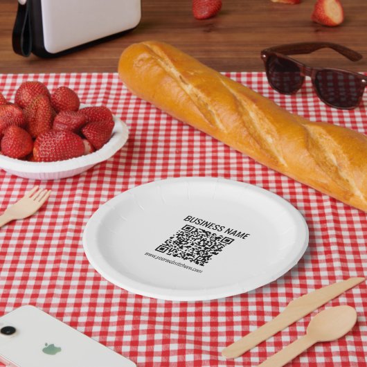 QR-code en bedrijfsnaam Papieren Bordje (Picknick)
