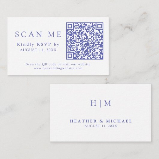 QR-code en bruiloft Website Periwinkle Wedding RSV Informatiekaartje (Voorkant / Achterkant)