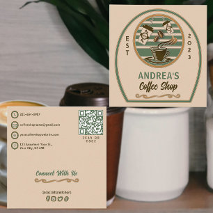 QR Code en Custom Logo Chic  Coffee Shop Vierkante Visitekaartje
