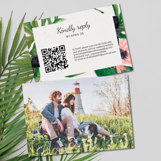 QR Code en ligne RSVP photo floral tropical mariag