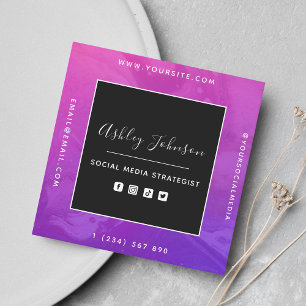 QR-code en sociale media Intense Paarse roze ombre Vierkante Visitekaartje