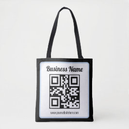 QR-code en tekst met een lichtblauwe rand kunnen w Draagtas