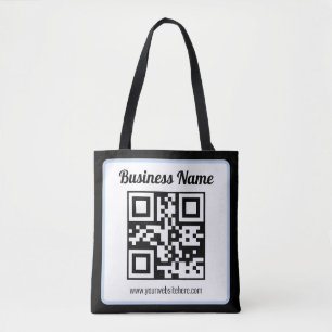 QR-code en tekst met een lichtblauwe rand kunnen w Draagtas