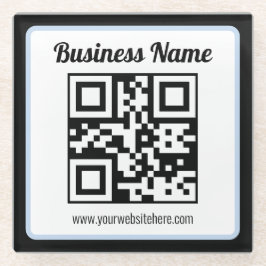 QR-code en tekst met een lichtblauwe rand kunnen w Glazen Onderzetter
