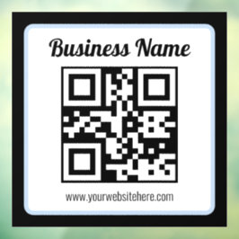 QR-code en tekst met een lichtblauwe rand kunnen w Raamsticker
