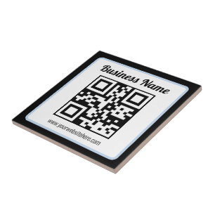 QR-code en tekst met een lichtblauwe rand kunnen w Tegeltje