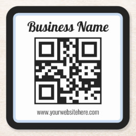 QR-code en tekst met een lichtblauwe rand kunnen w Vierkante Kartonnen Onderzetter