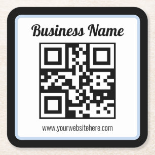 QR-code en tekst met een lichtblauwe rand kunnen w Vierkante Kartonnen Onderzetter
